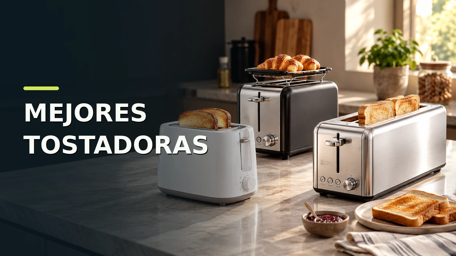 Tres tostadoras sobre una encimera de cocina
